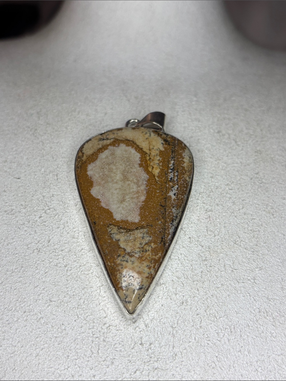 Picture Jasper, large, teardrop, silver plated pendant